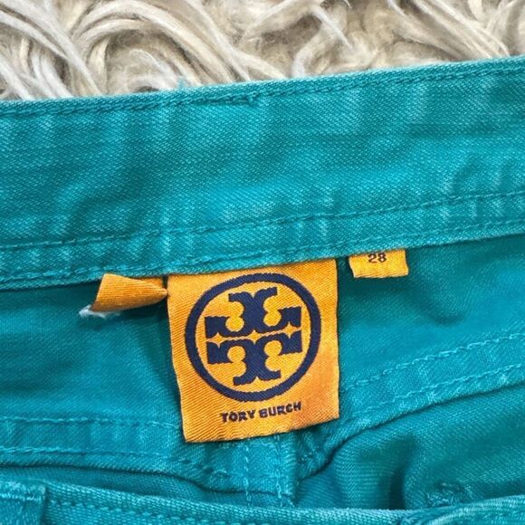 Tory Burch cropped slim boots jeans in turquoise color size 28 - Picture 3 of 6